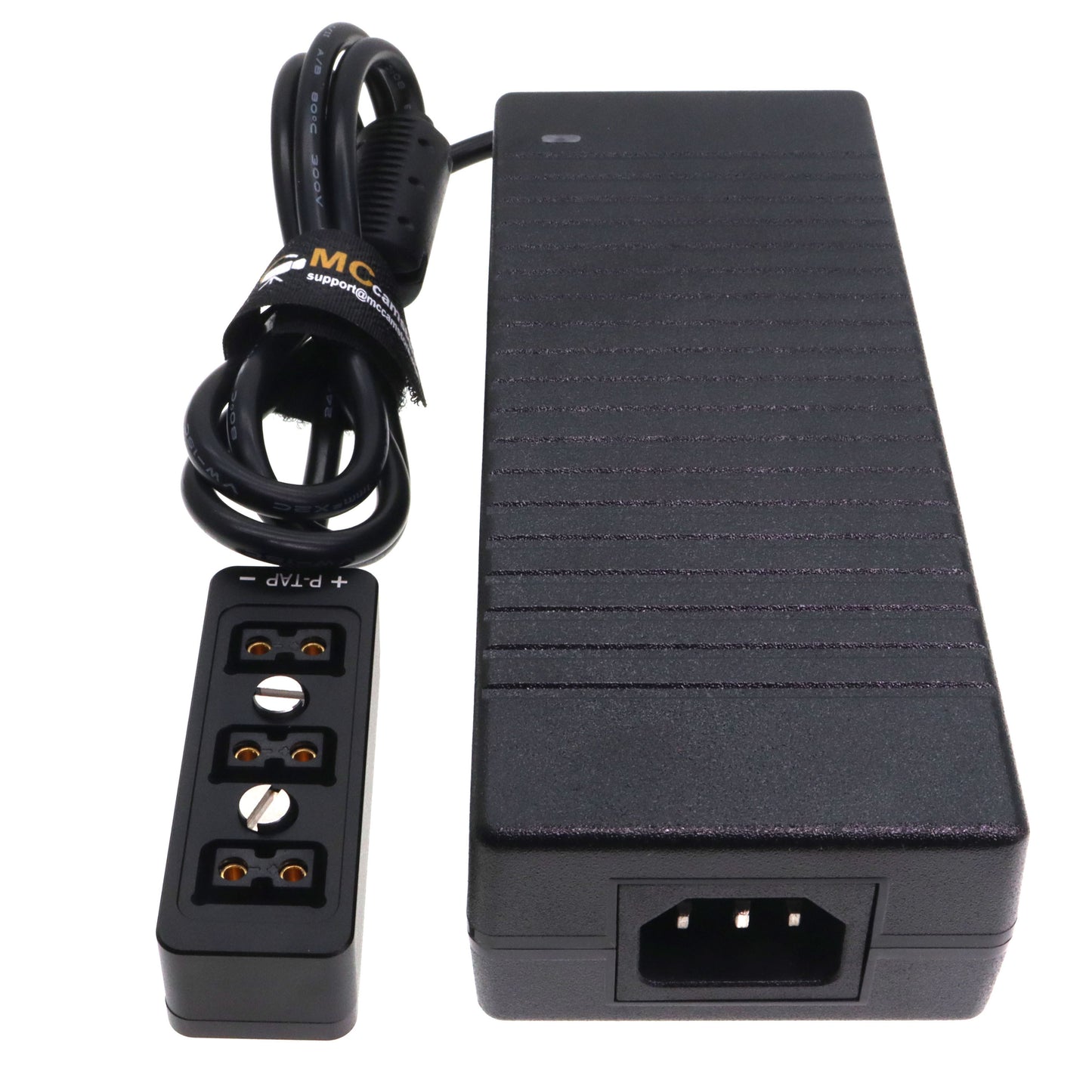 AC DC Power Supply Adapter 16V 10A, D TAP Splitter Cable 3-Port for RED ARRI DSLR Camera, Monitor, Light, Focus Motor, Wireless System Transmission, with 1/4" M4 Mount, Black