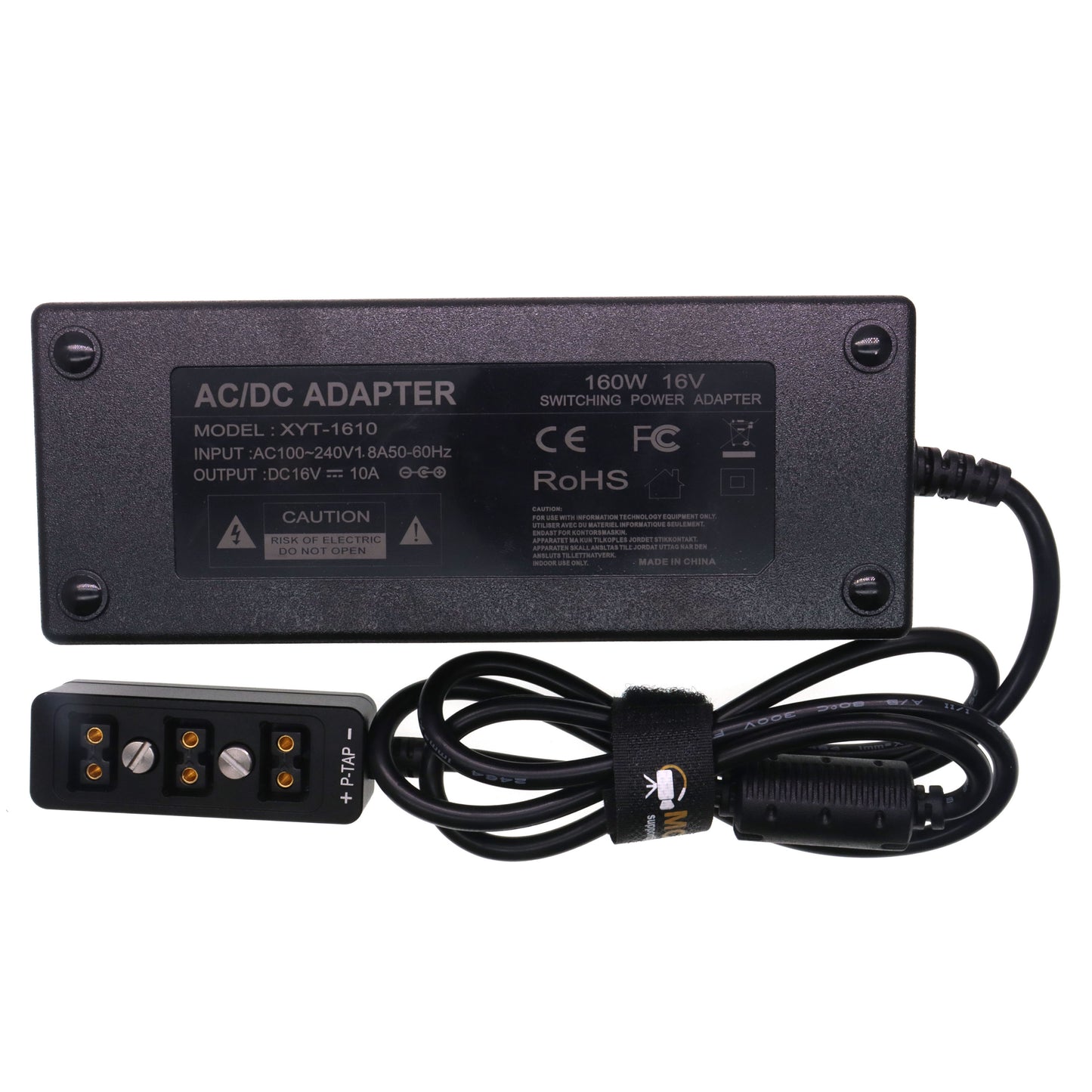 AC DC Power Supply Adapter 16V 10A, D TAP Splitter Cable 3-Port for RED ARRI DSLR Camera, Monitor, Light, Focus Motor, Wireless System Transmission, with 1/4" M4 Mount, Black