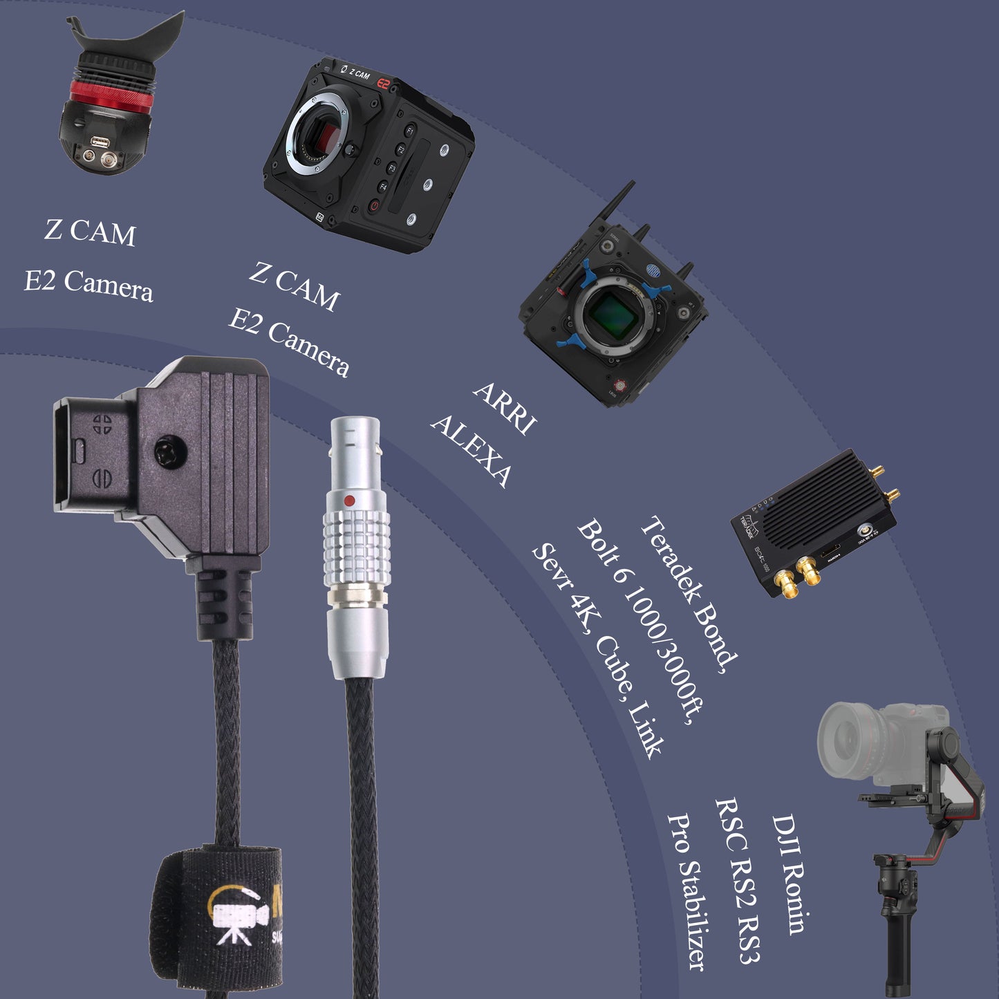 Right Angle 2 Pin Male to D-tap Power Cable for Teradek, SmallHD Monitor, Vaxis Power Cord Braided Wire