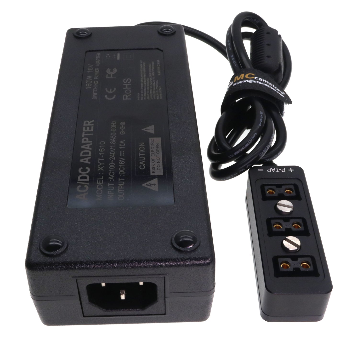 AC DC Power Supply Adapter 16V 10A, D TAP Splitter Cable 3-Port for RED ARRI DSLR Camera, Monitor, Light, Focus Motor, Wireless System Transmission, with 1/4" M4 Mount, Black