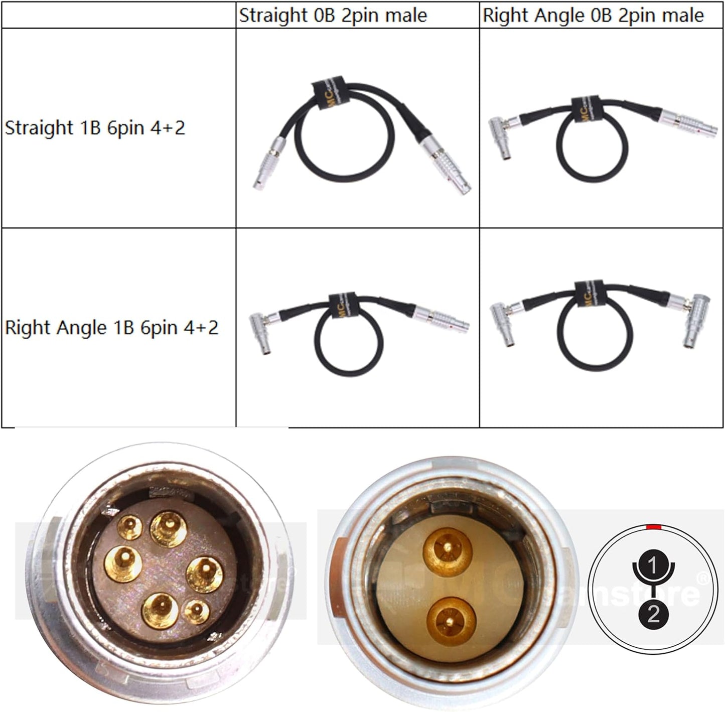 Right Angle Ronin 2 Power 6 Pin 4+2 to 0B 2 Pin for DJI Ronin 2 to Teradek Bolt Pro 1000/3000ft Power Cable