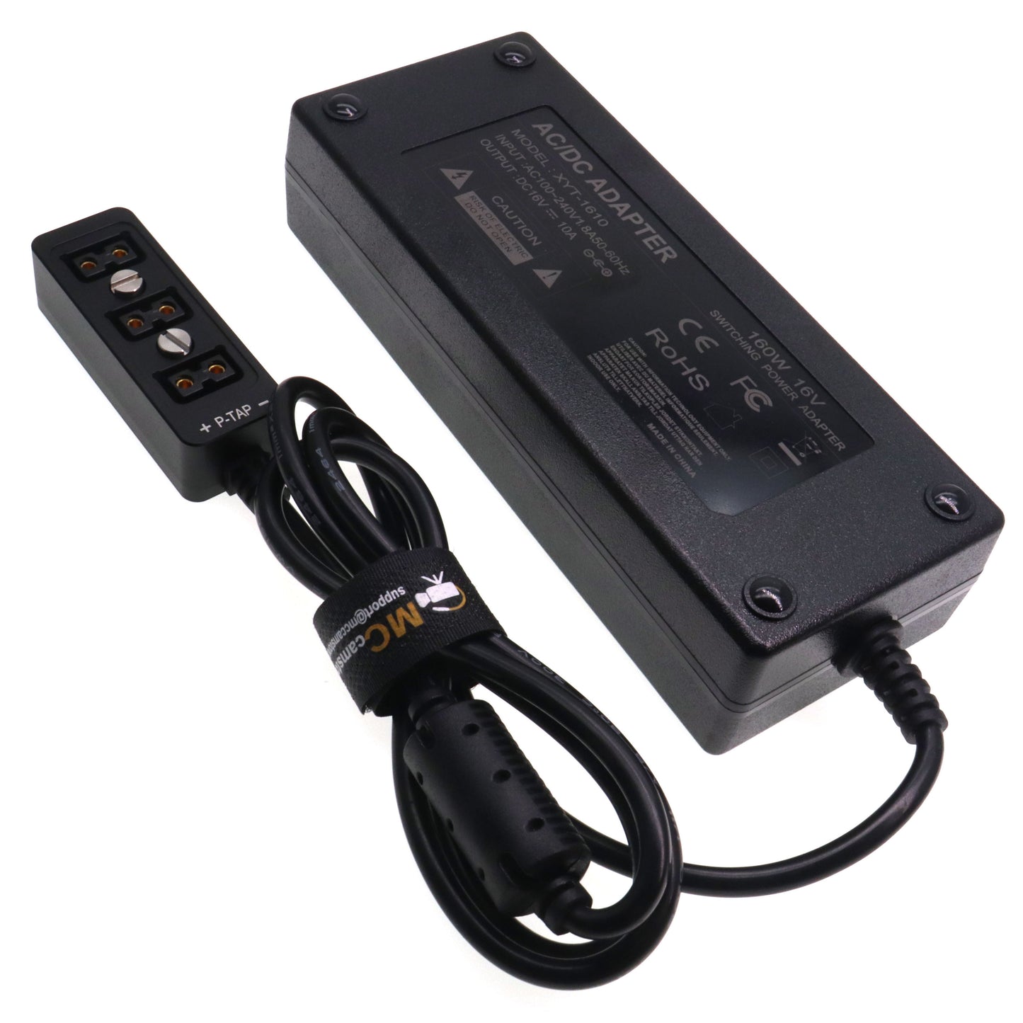 AC DC Power Supply Adapter 16V 10A, D TAP Splitter Cable 3-Port for RED ARRI DSLR Camera, Monitor, Light, Focus Motor, Wireless System Transmission, with 1/4" M4 Mount, Black