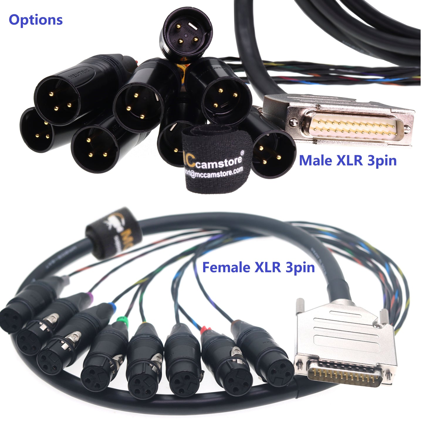 DB25 Male to 8 Channel XLR 3Pin Female Balanced Audio Cable for Canare MR202-8AT DB25 to NEUTRIK XLR 3 Pin Audio Breakout Cable
