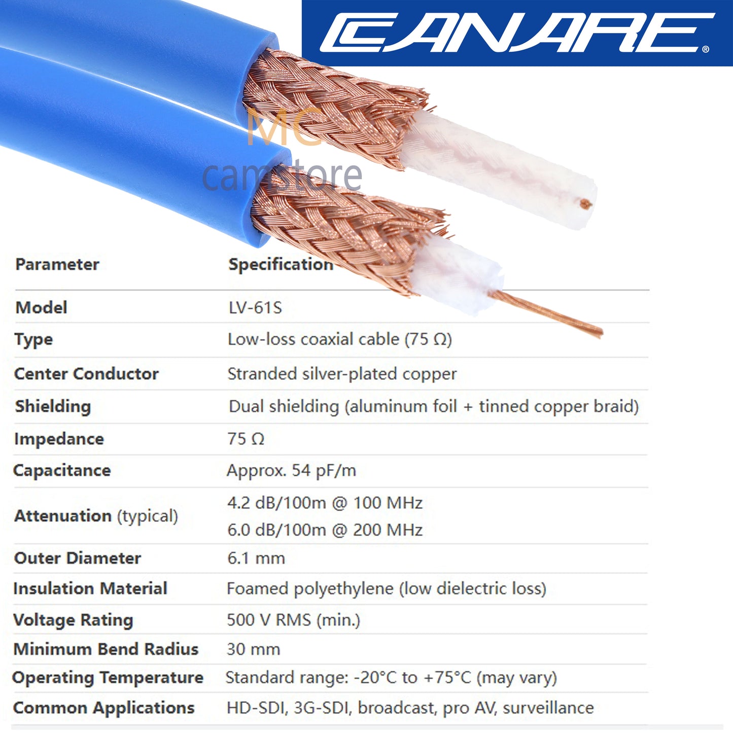 75-Ohm Coaxial Cable, BNC to BNC, Camera CoaxCable,12G HD-SDI Video Cable