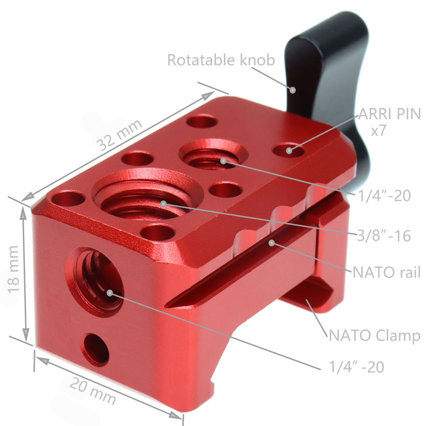 Quick Release NATO Clamp with 1/4"-20 3/8"-16 Thread for Cold Shoe Monitor Support Standard NATO-Clamp for Camera Cage Friction Arm Ballhead Monitor Mount