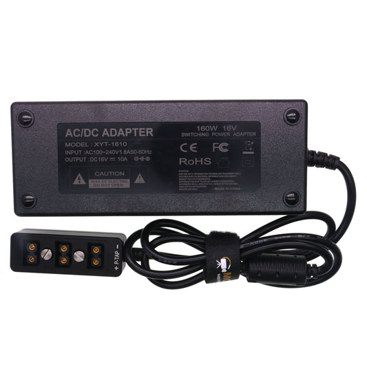AC DC Power Supply Adapter 16V 10A, D TAP Splitter Cable 3-Port for RED ARRI DSLR Camera, Monitor, Light, Focus Motor, Wireless System Transmission, with 1/4" M4 Mount, Black