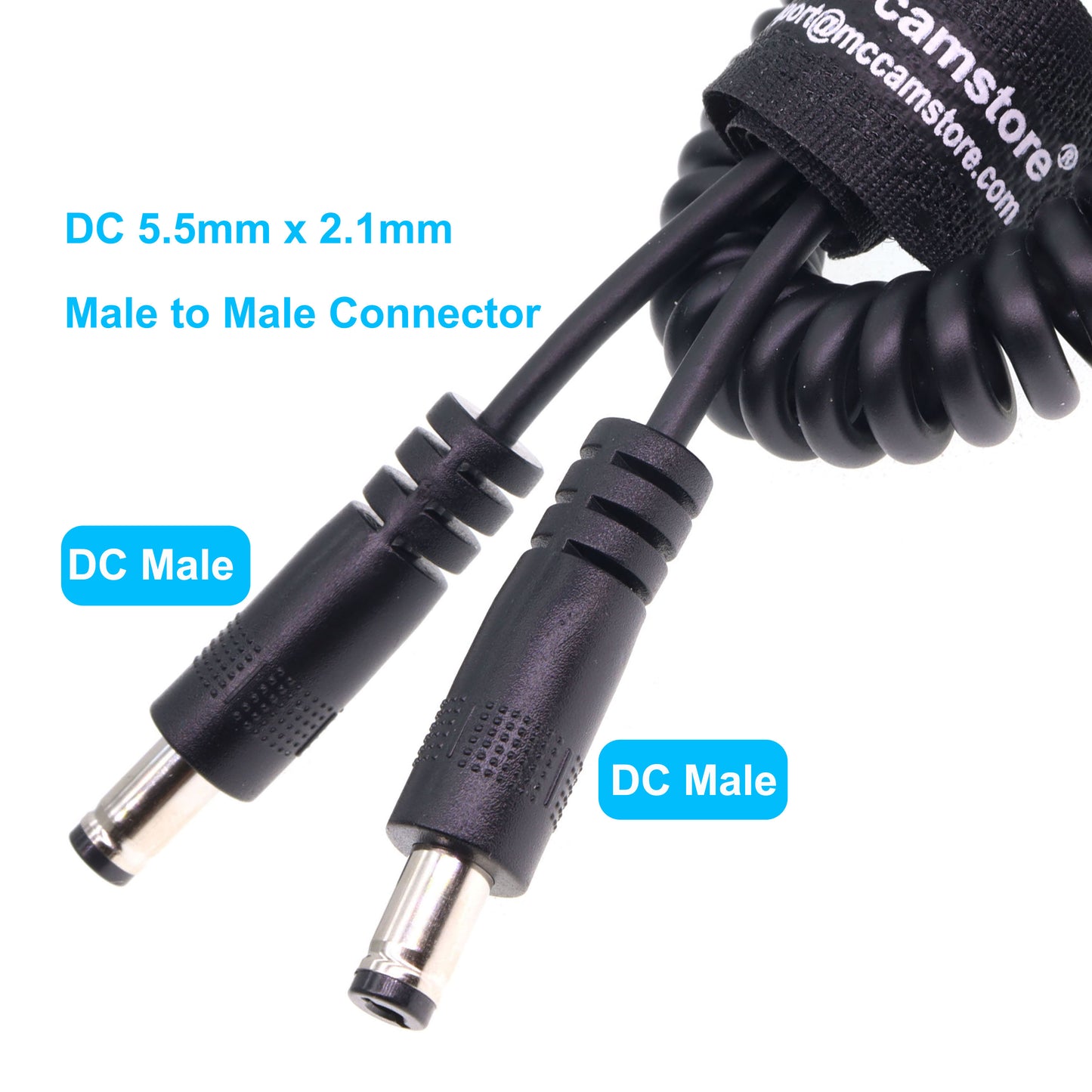 DC Power Cord 5.5 x 2.1mm DC Male to Male Coiled Power Cable for Atomos Shogun Monitor, Blackmagic Video Assist, Transmitters, Receivers