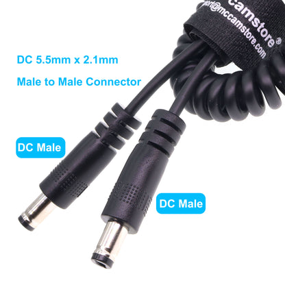 DC Power Cord 5.5 x 2.1mm DC Male to Male Coiled Power Cable for Atomos Shogun Monitor, Blackmagic Video Assist, Transmitters, Receivers
