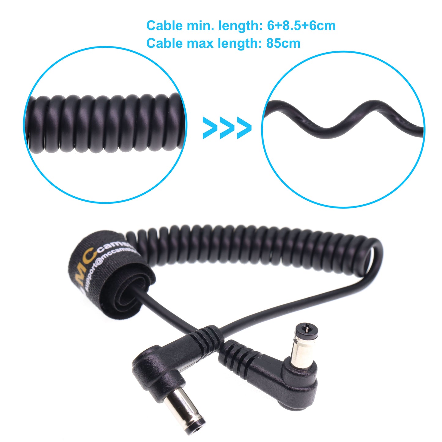DC Power Cord 5.5 x 2.1mm DC Male Right Angle Coiled Power Cable for Atomos Shogun Monitor, Blackmagic Video Assist, Transmitters, Receivers