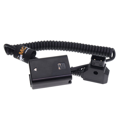 Power Cable D-TAP to NP-FW50 Dummy Battery Coiled Cable Compatible with Sony ZV-E10,A3000-A6500,A7 Series,NEX Models,Ideal for Non-Stop Shooting with V-Mount Batteries