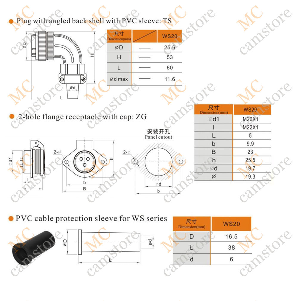 WEIPU WS20 Aviation Connector, 2 3 4 5 6 7 8 9 12 15pin Industrial Electrical Power Cable Angle Plug Socket