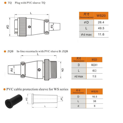 WEIPU WS20 Aviation Connector, 2 3 4 5 6 7 8 9 12 15pin Industrial Electrical Power Cable Plug Socket