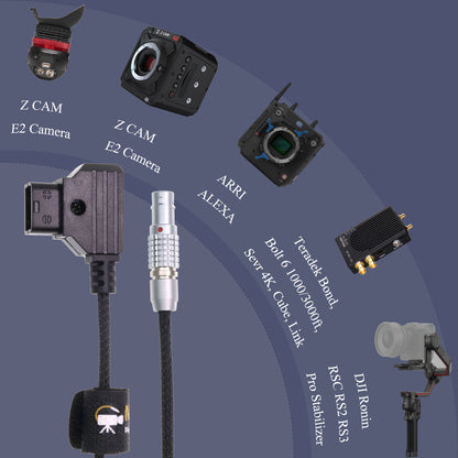 Rotatable 2 Pin Male to D-tap Power Cable for Teradek, SmallHD Monitor, Vaxis Power Cord Braided Wire