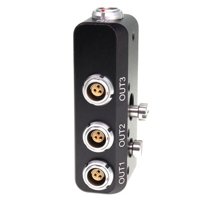 D-tap to Right Angle RS 3 Pin Power Cable to 4X RS 3 Pin Female Out Power Splitter Box for Sony Venice Rialto FOR Tilta ARRI Alexa DSMC2 Camera, 1 to 3 Triple