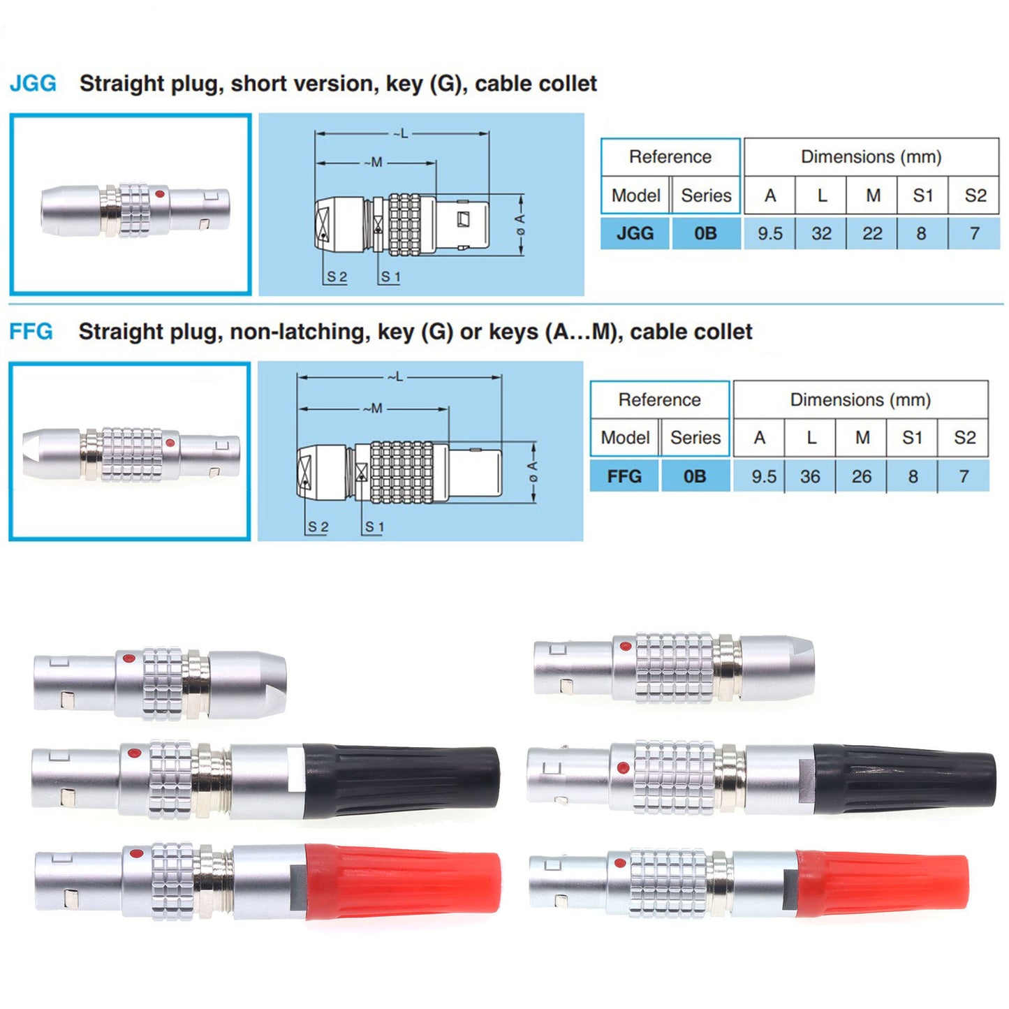 FGG 0B 2 3 4 5 6 7 9 12 Pin Aviation Connector, Push-pull Self-lock Fast Male Plug for Sony ARRI Camera Power Cable