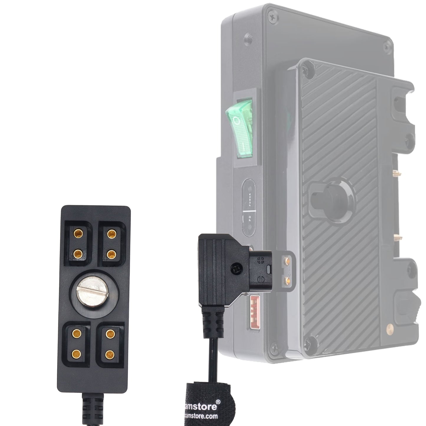 D tap to 4 Port Power Tap P-tap Strip D-tap Splitter Hub Cpmpatible for ARRI RED Teradek SmallHD V-Mount Gold-Mount Steadicam with D-Tap Output Coiled Cable with 1/4"-20 Screw