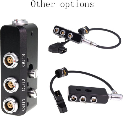 D-tap to Right Angle RS 3 Pin Power Cable to 4X RS 3 Pin Female Out Power Splitter Box for Sony Venice Rialto FOR Tilta ARRI Alexa DSMC2 Camera, 1 to 3 Triple