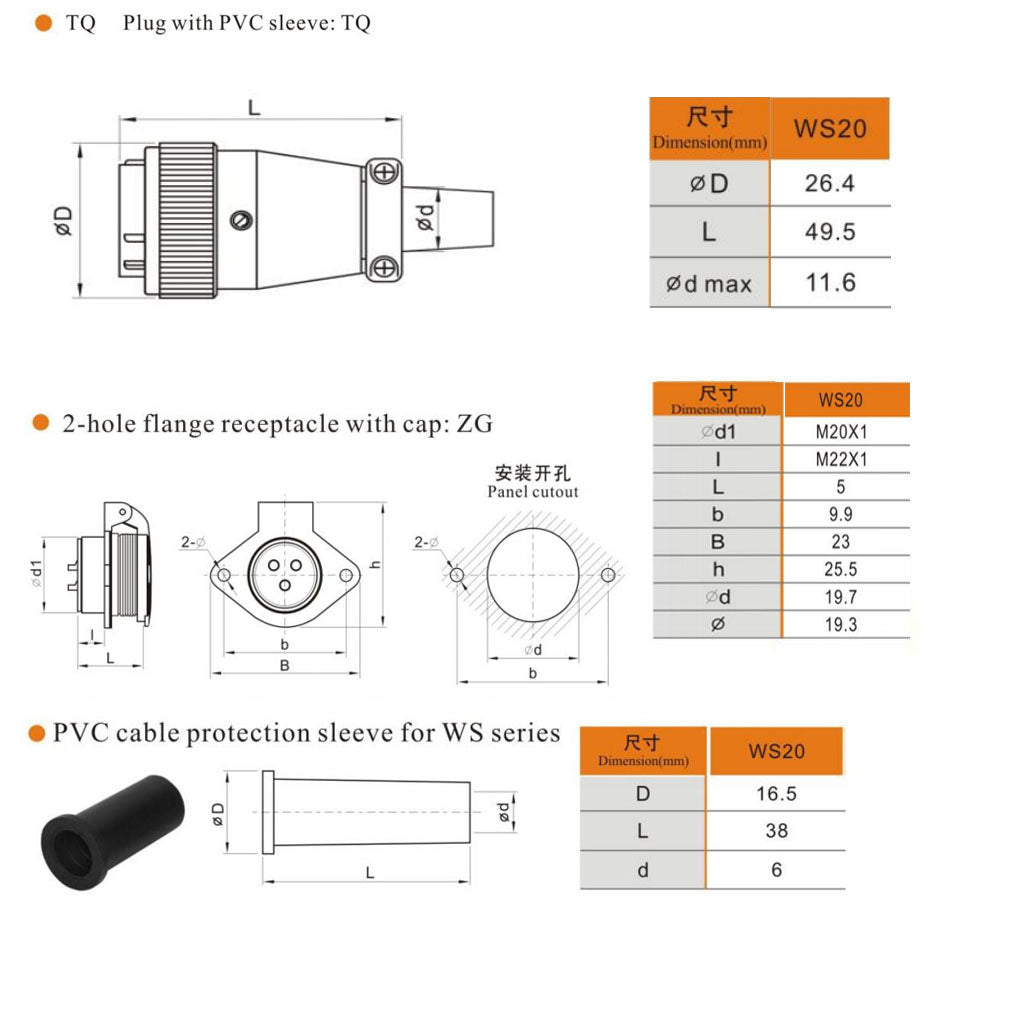 WEIPU WS20 Aviation Connector, 2 3 4 5 6 7 8 9 12 15pin Industrial Electrical Power Cable Plug Socket