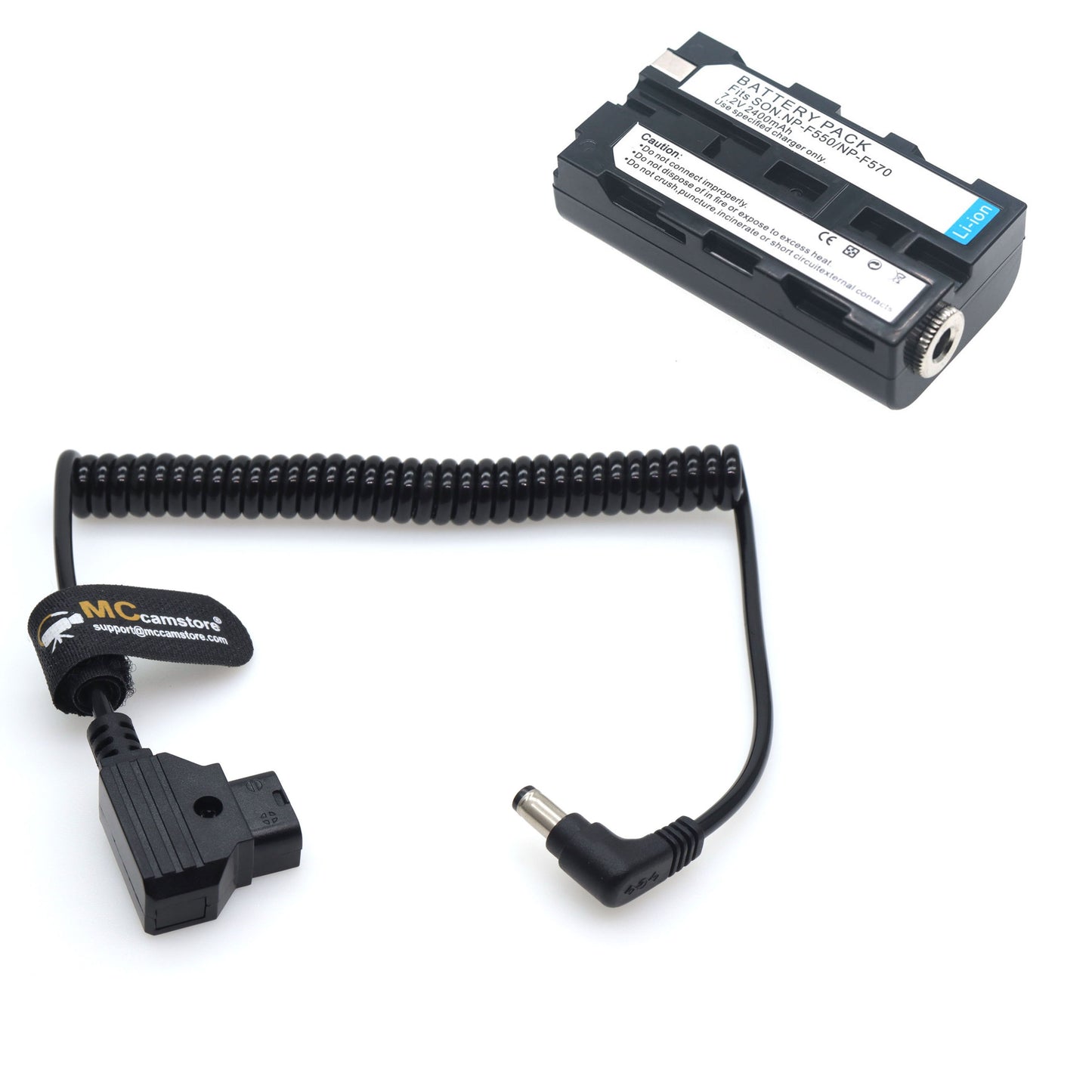 SmallHD/Atomoss/ Blackmagic Monitor Power Coiled Cable for SONY NP-F550/NP-F570/NP-F970 NP-F Dummy Battery, D-tap to DC 5.5*2.5mm power coiled cable to NP-F550