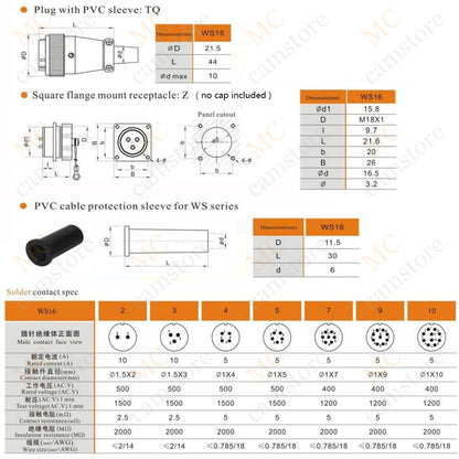 WEIPU WS16 Aviation Connector, 2 3 4 5 7 9 10pin Industrial Electrical Power Cable Plug Socket