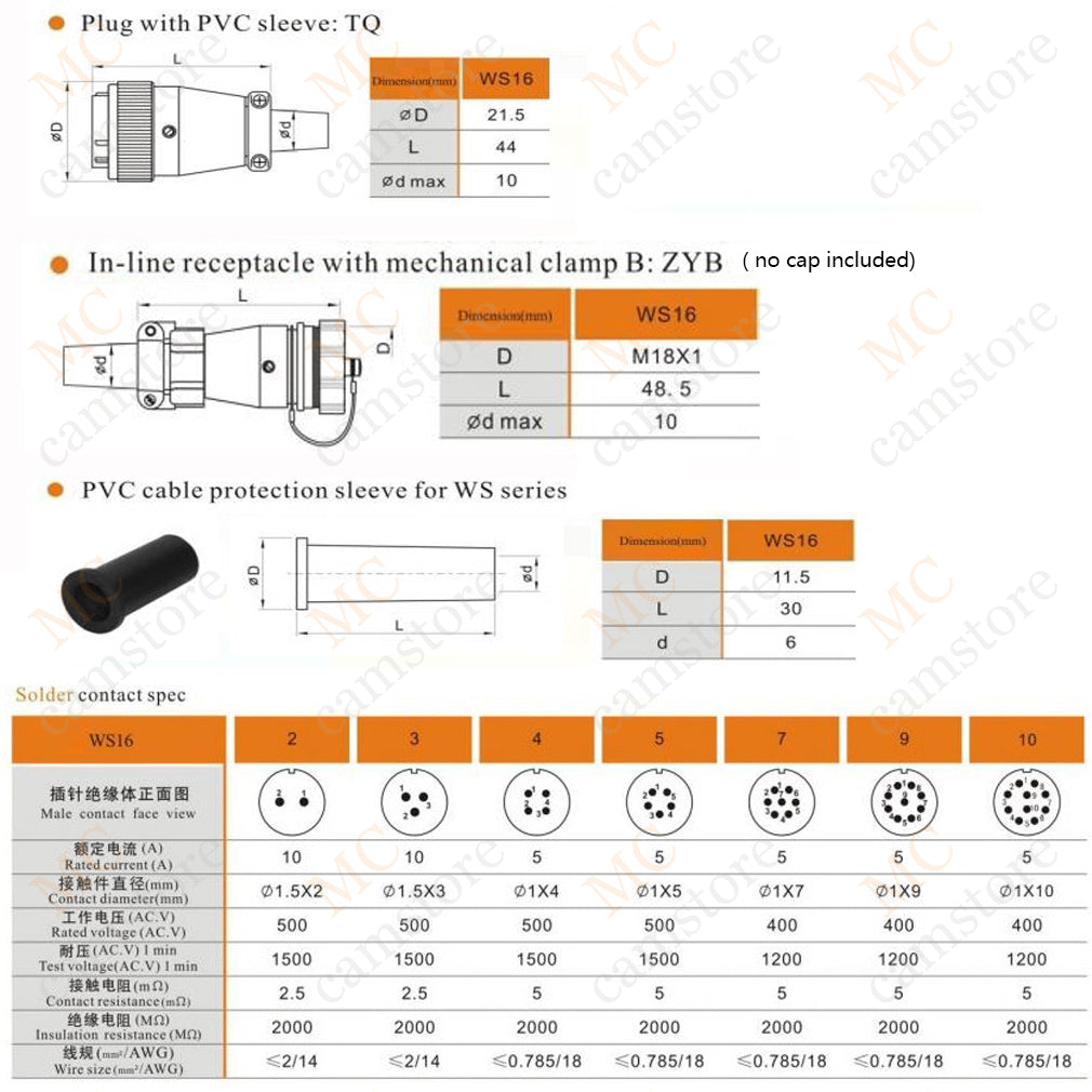 WEIPU WS16 Aviation Connector, 2 3 4 5 7 9 10pin Industrial Electrical Power Cable Plug Socket