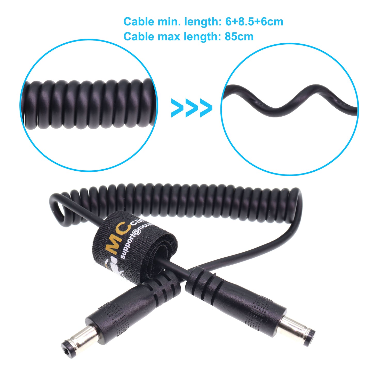 DC Power Cord 5.5 x 2.1mm DC Male to Male Coiled Power Cable for Atomos Shogun Monitor, Blackmagic Video Assist, Transmitters, Receivers