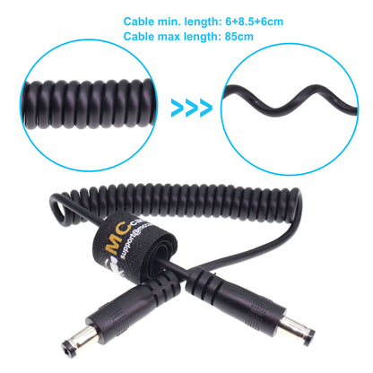 DC Power Cord 5.5 x 2.1mm DC Male to Male Coiled Power Cable for Atomos Shogun Monitor, Blackmagic Video Assist, Transmitters, Receivers