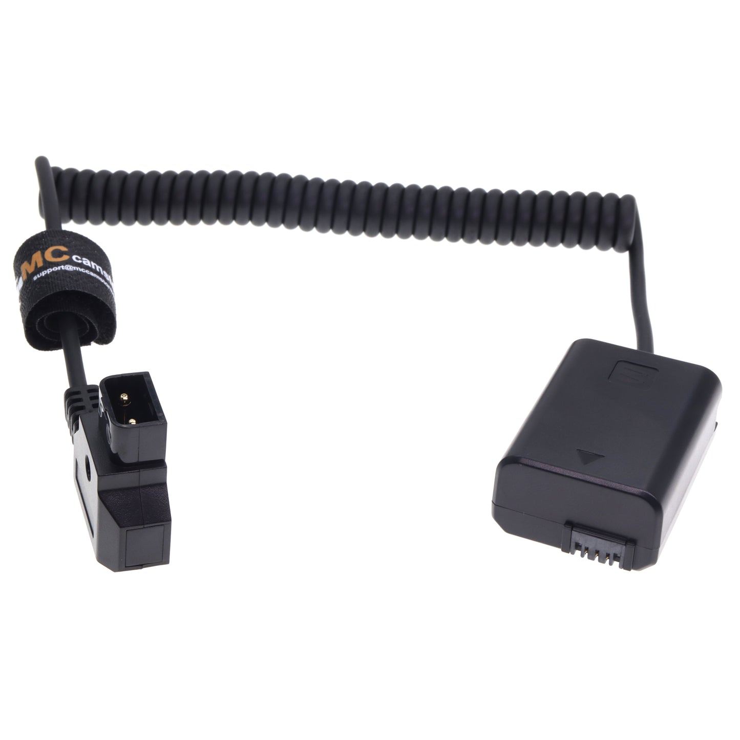Power Cable D-TAP to NP-FW50 Dummy Battery Coiled Cable Compatible with Sony ZV-E10,A3000-A6500,A7 Series,NEX Models,Ideal for Non-Stop Shooting with V-Mount Batteries