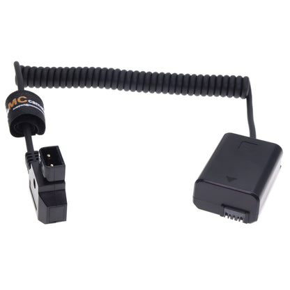 Power Cable D-TAP to NP-FW50 Dummy Battery Coiled Cable Compatible with Sony ZV-E10,A3000-A6500,A7 Series,NEX Models,Ideal for Non-Stop Shooting with V-Mount Batteries