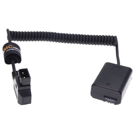 Power Cable D-TAP to NP-FW50 Dummy Battery Coiled Cable Compatible with Sony ZV-E10,A3000-A6500,A7 Series,NEX Models,Ideal for Non-Stop Shooting with V-Mount Batteries