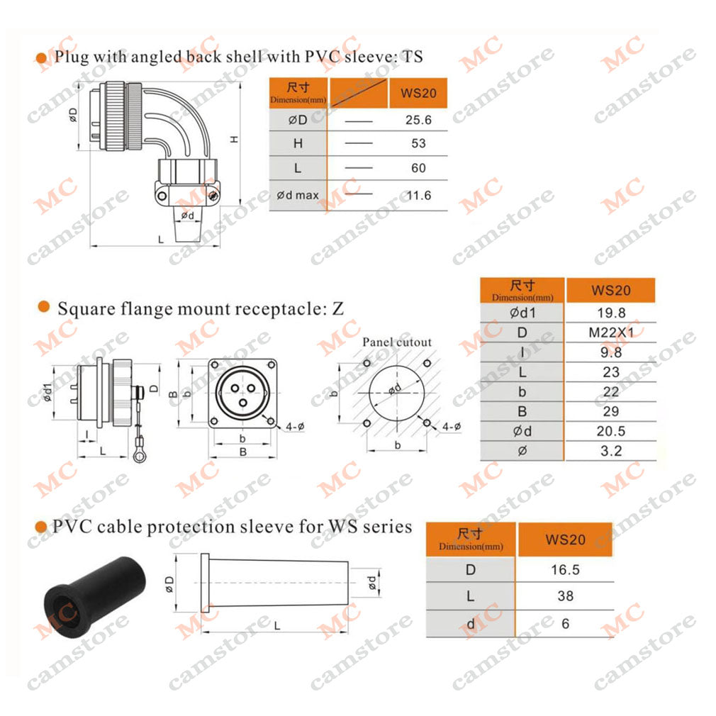 WEIPU WS20 Aviation Connector, 2 3 4 5 6 7 8 9 12 15pin Industrial Electrical Power Cable Angle Plug Socket