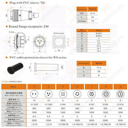 WEIPU WS16 Aviation Connector, 2 3 4 5 7 9 10pin Industrial Electrical Power Cable Plug Socket