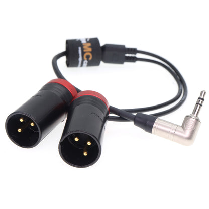 3.5mm TRS to Dual Right Angle Low Profile XLR 3 Pin Male Y Splitter Audio Cable for RØDE Wireless GO II MixPre Recorder Unbalanced Audio Cord Black