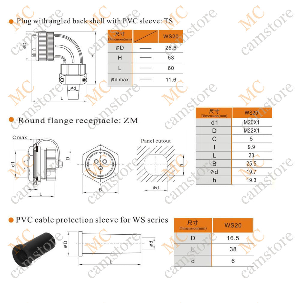 WEIPU WS20 Aviation Connector, 2 3 4 5 6 7 8 9 12 15pin Industrial Electrical Power Cable Angle Plug Socket