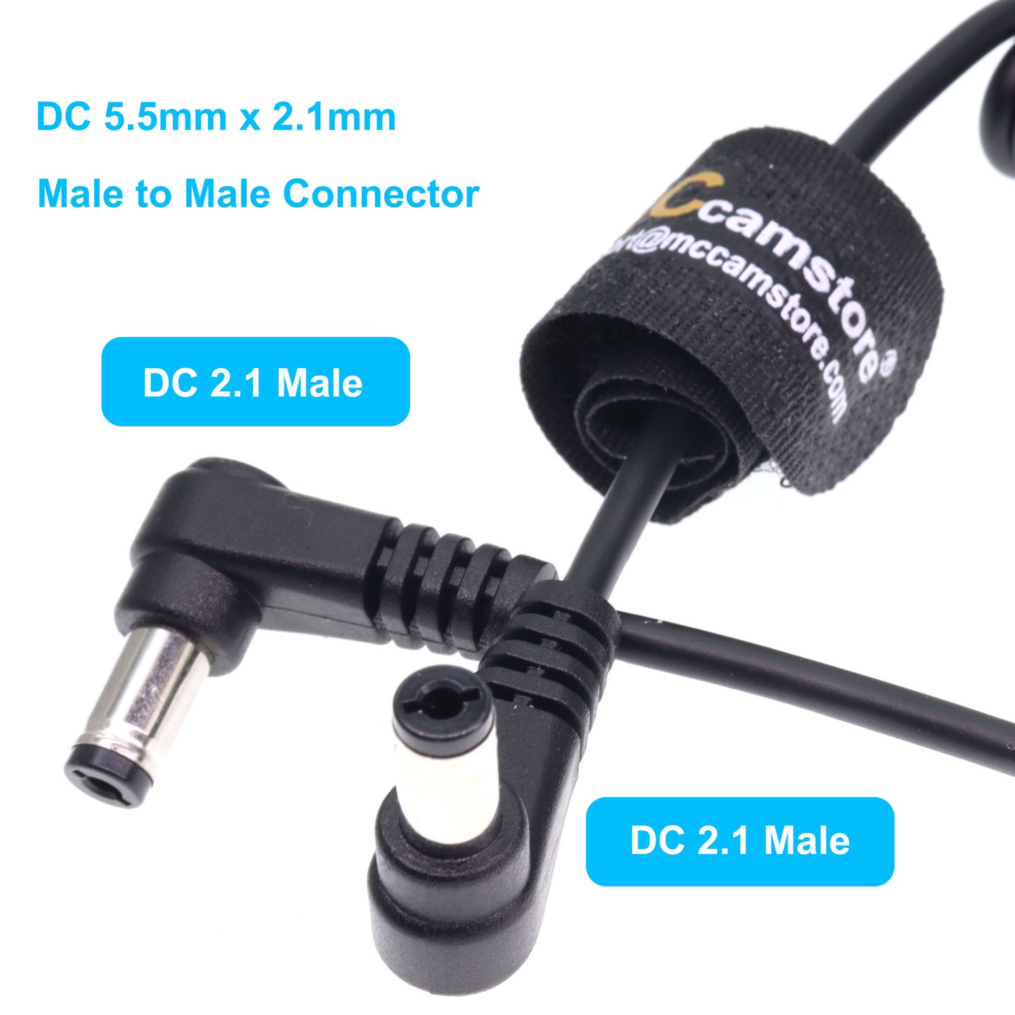 DC Power Cord 5.5 x 2.1mm DC Male Right Angle Coiled Power Cable for Atomos Shogun Monitor, Blackmagic Video Assist, Transmitters, Receivers