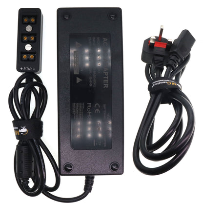 AC DC Power Supply Adapter 16V 10A, D TAP Splitter Cable 3-Port for RED ARRI DSLR Camera, Monitor, Light, Focus Motor, Wireless System Transmission, with 1/4" M4 Mount, Black
