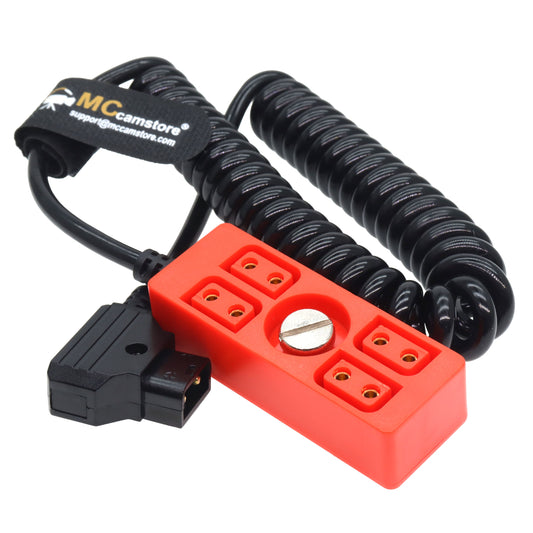 D tap to 4 Port Power Tap P-tap Strip D-tap Splitter Hub Cpmpatible for ARRI RED Teradek SmallHD V-Mount Gold-Mount Steadicam with D-Tap Output Coiled Cable with 1/4"-20 Screw