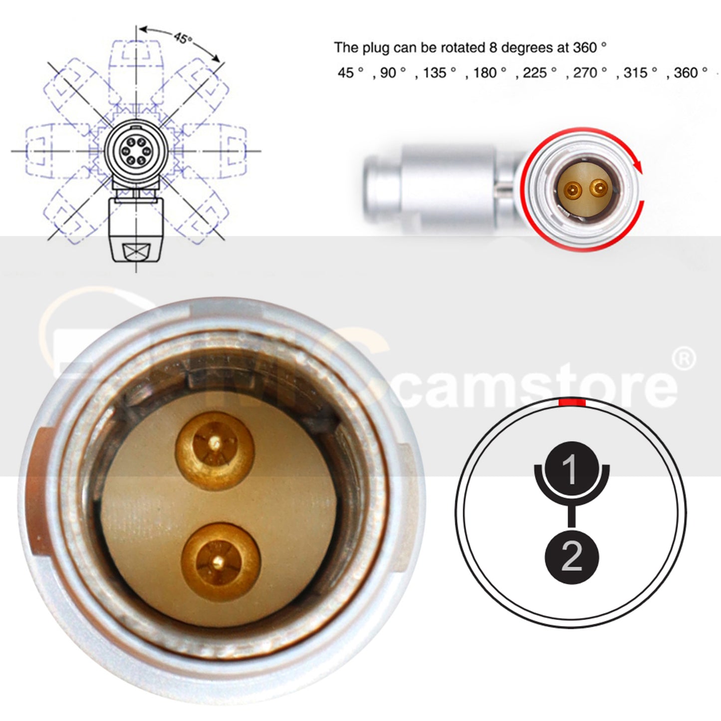 2 Pin Female Rotatable To 0B 2 Pin Male Power Cable for RED Komodo 6K Cinema Camera