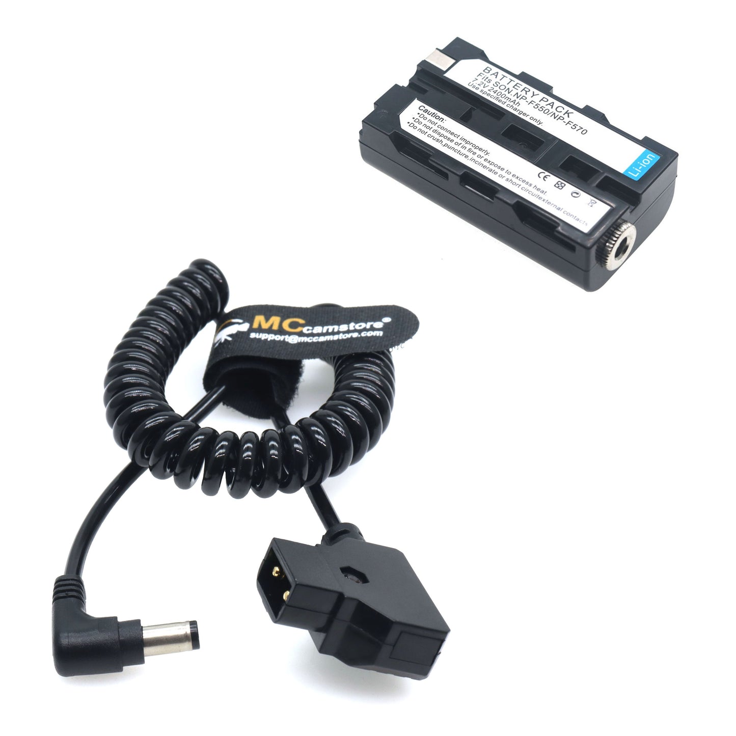 SmallHD/Atomoss/ Blackmagic Monitor Power Coiled Cable for SONY NP-F550/NP-F570/NP-F970 NP-F Dummy Battery, D-tap to DC 5.5*2.5mm power coiled cable to NP-F550