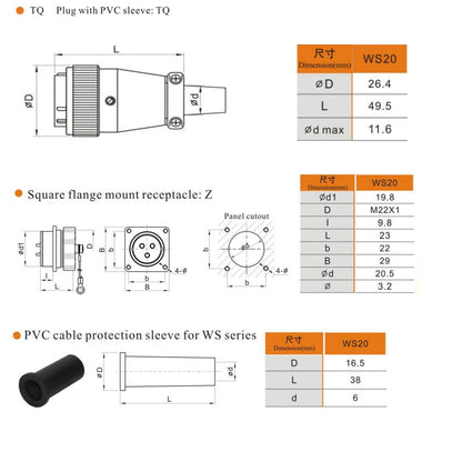 WEIPU WS20 Aviation Connector, 2 3 4 5 6 7 8 9 12 15pin Industrial Electrical Power Cable Plug Socket